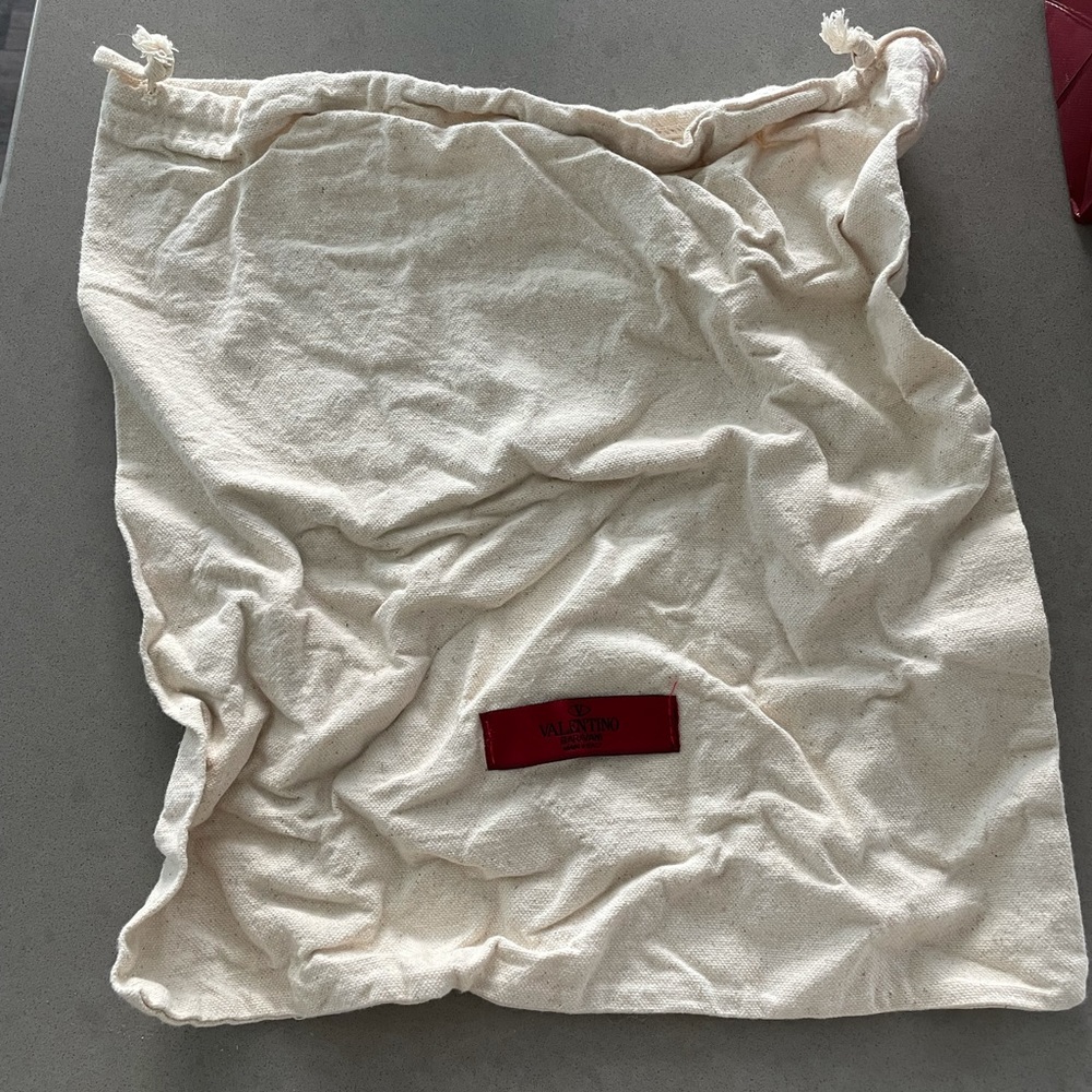 Valentino Garavani Cream Logo Cotton Drawstring Dust Bag 13 x 12